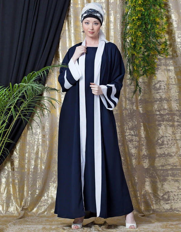 Modern contrast band with inner Dubai Kaftan Navy Blue